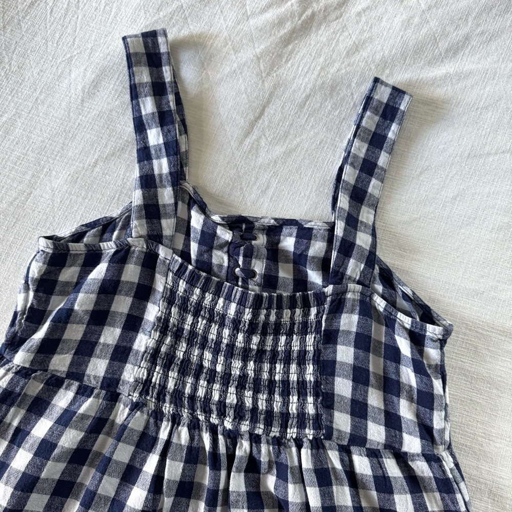 Who What Wear Sleeveless Lace-Up Dress in Navy Gingham, Medium - Picture 7 of 10